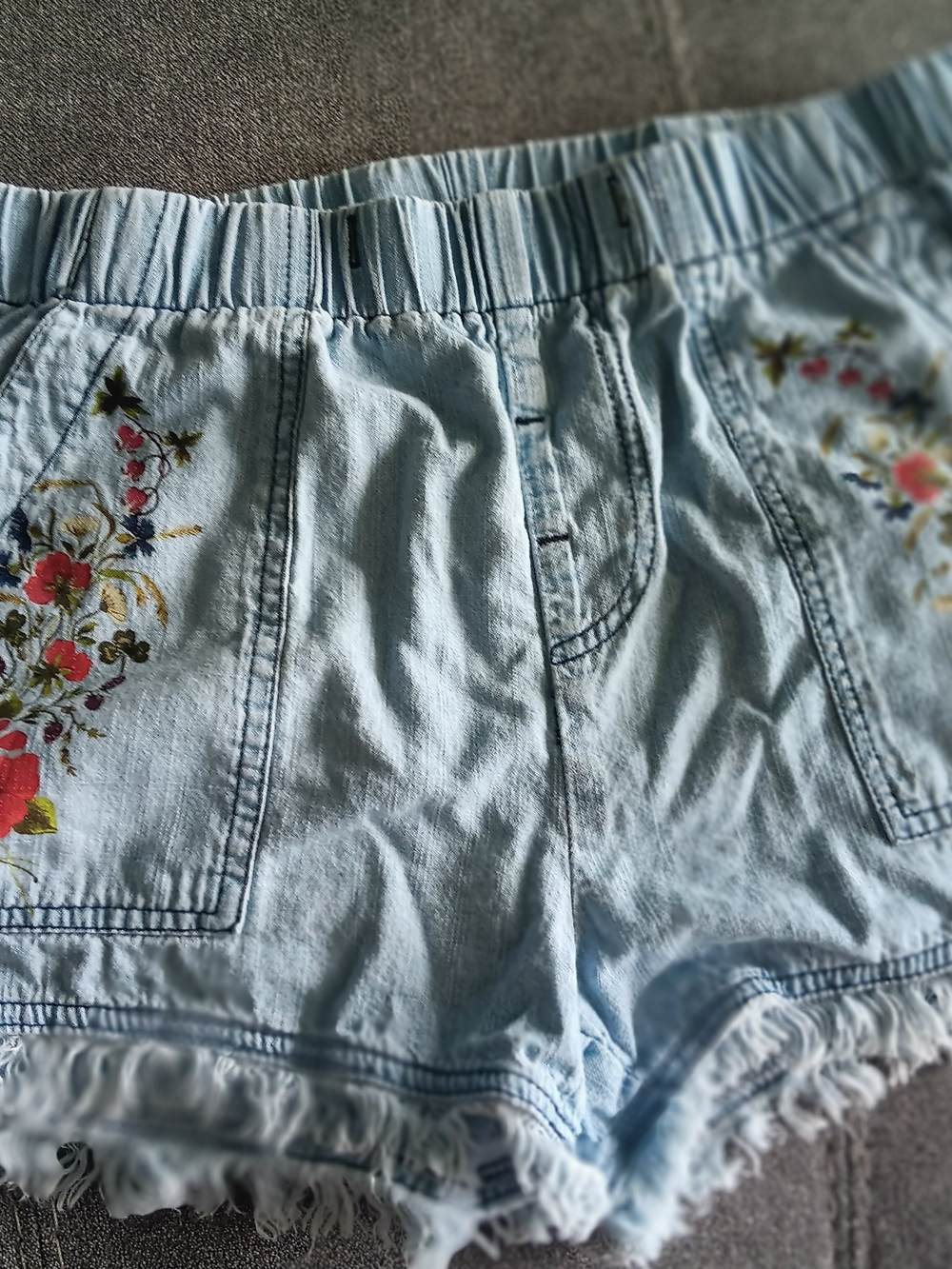 Light Blue Floral Embroidered Women's Shorts